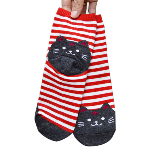 Stylish 3D Animals Striped Cartoon Socks Women Cat Footprints Cotton Socks Floor length sock for lady