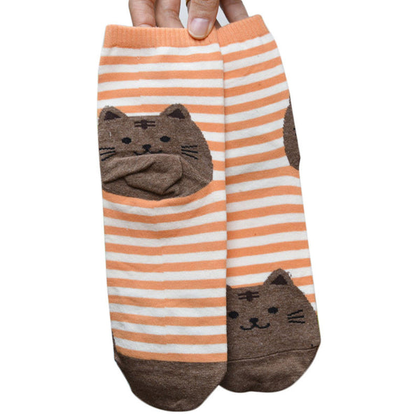 Stylish 3D Animals Striped Cartoon Socks Women Cat Footprints Cotton Socks Floor length sock for lady