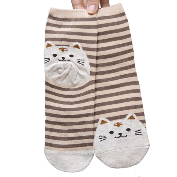 Stylish 3D Animals Striped Cartoon Socks Women Cat Footprints Cotton Socks Floor length sock for lady