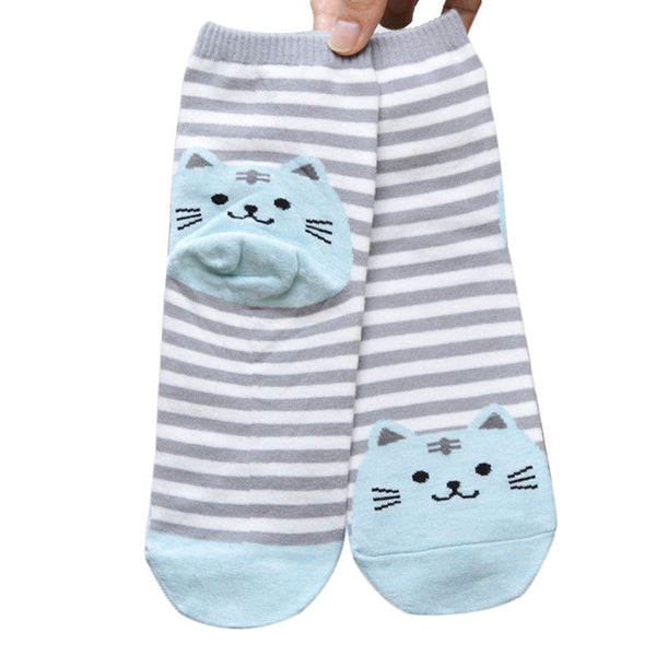Stylish 3D Animals Striped Cartoon Socks Women Cat Footprints Cotton Socks Floor length sock for lady
