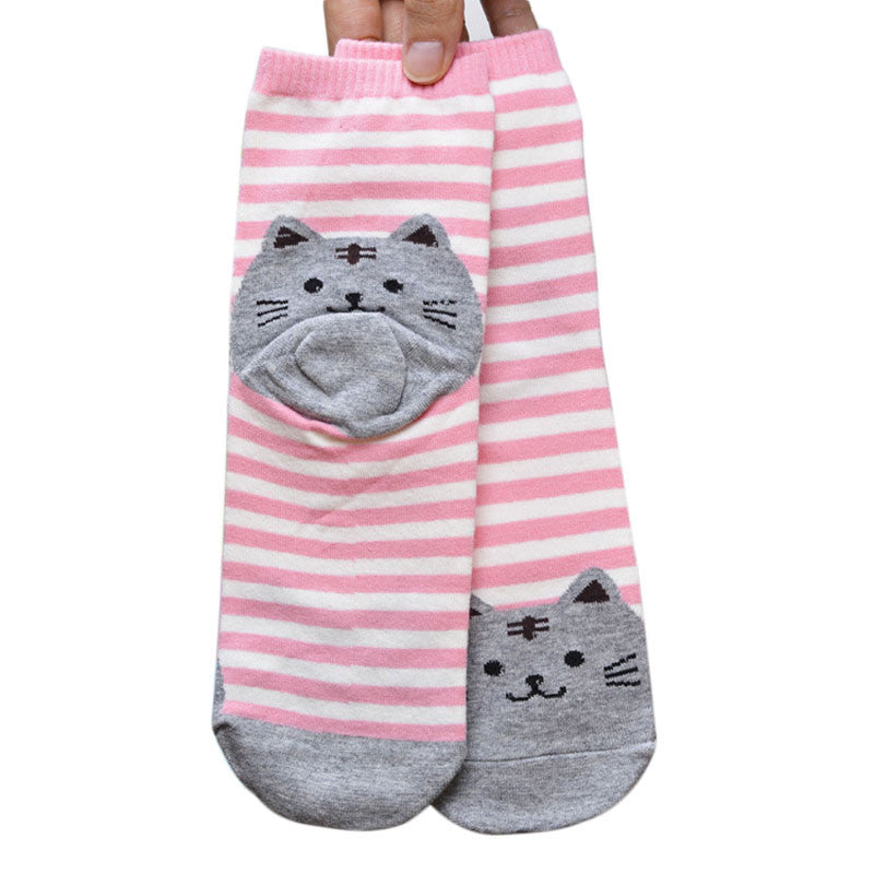 Stylish 3D Animals Striped Cartoon Socks Women Cat Footprints Cotton Socks Floor length sock for lady