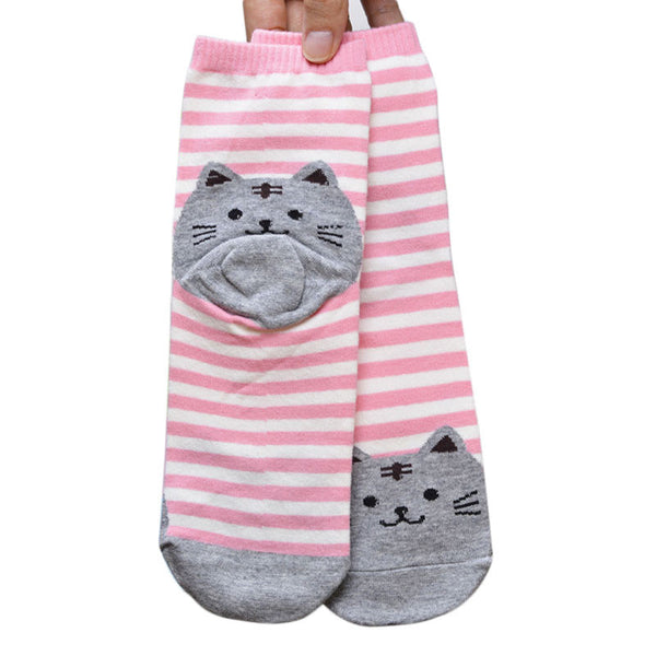 Stylish 3D Animals Striped Cartoon Socks Women Cat Footprints Cotton Socks Floor length sock for lady