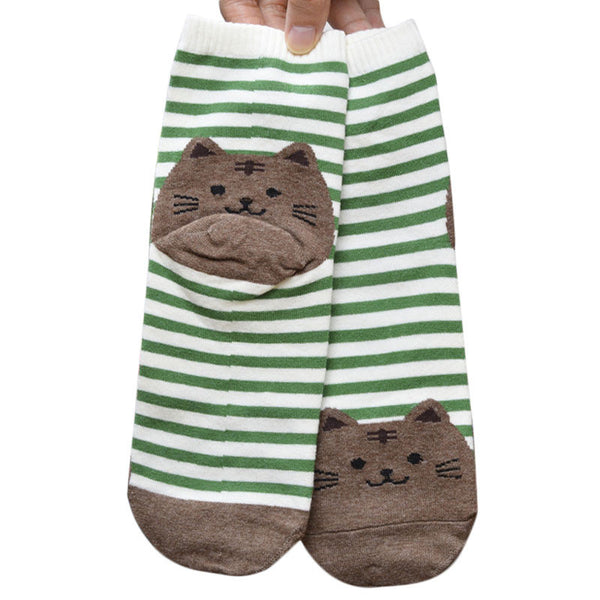 Stylish 3D Animals Striped Cartoon Socks Women Cat Footprints Cotton Socks Floor length sock for lady