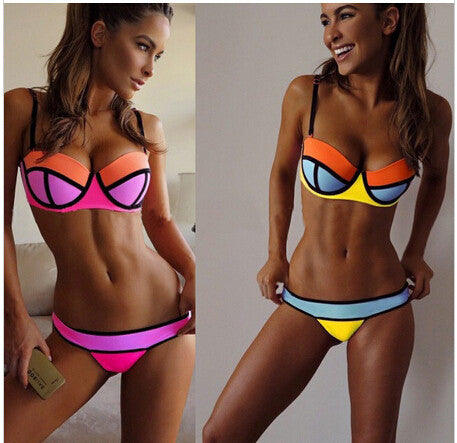 Bikinis Set woman 2015 bathing suits Sexy contract color Swimsuit Swimwear Women Push Up Fling Bikinis bkn099