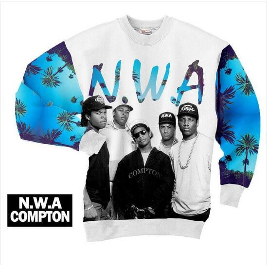 2015 New Arrival rap star 3d sweatshirt NWA N.W.A Cal. COMPTON hip hop mens hoodie crewneck casual tops for men/women