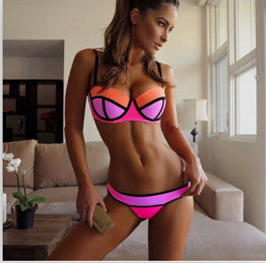 Bikinis Set woman 2015 bathing suits Sexy contract color Swimsuit Swimwear Women Push Up Fling Bikinis bkn099