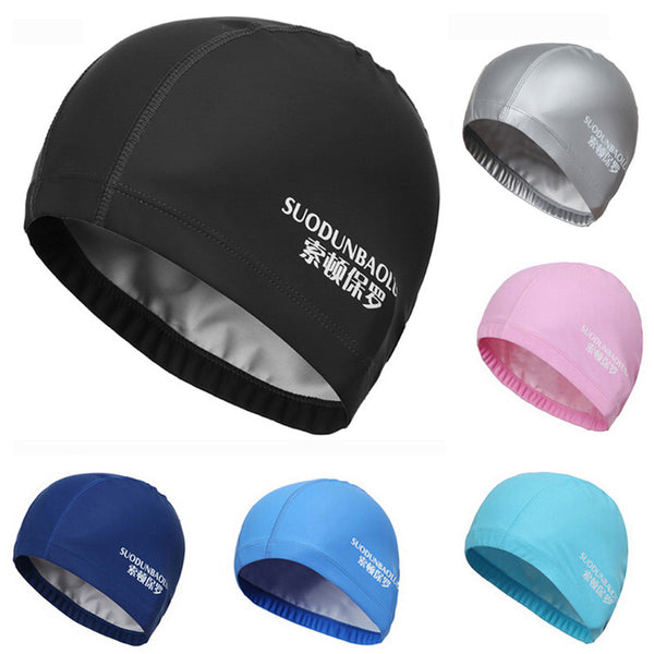 2015 New Elastic Waterproof PU Fabric Protect Ears Long Hair Sports Swim Pool Hat Swimming Cap Free size for Men & Women Adults