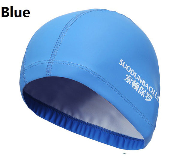 2015 New Elastic Waterproof PU Fabric Protect Ears Long Hair Sports Swim Pool Hat Swimming Cap Free size for Men & Women Adults